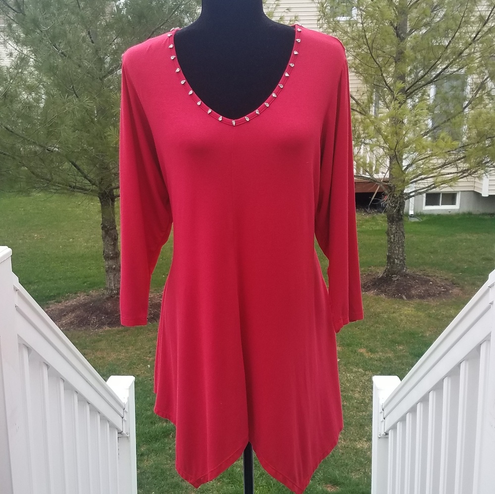 Rose & Olive Red Tunic With Diamond Accents 1X